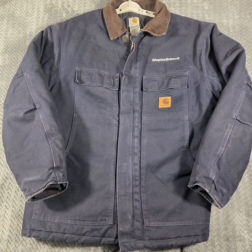 Carhartt C26 MDT Jacket Men XL Navy Duck Canvas Quilted Corduroy Collar Workwear